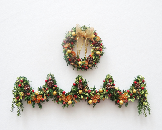Luxury 12th scale dollshouse "Natures Own" Wreath and Garland (image for) Luxury 12th scale dollshouse "Natures Own" Wreath and Garland